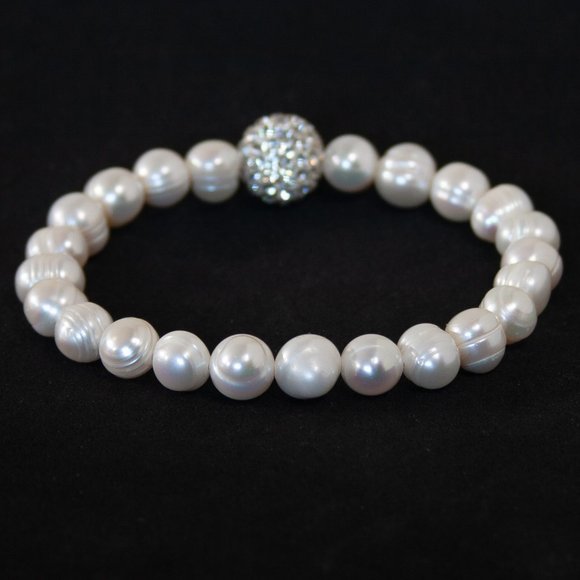 Real Cultured Freshwater Baroque Pearl Bracelet, Size 18cm, CZ Bead - Picture 2 of 3